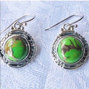 Genuine Green Turquoise Sterling Silver Earrings